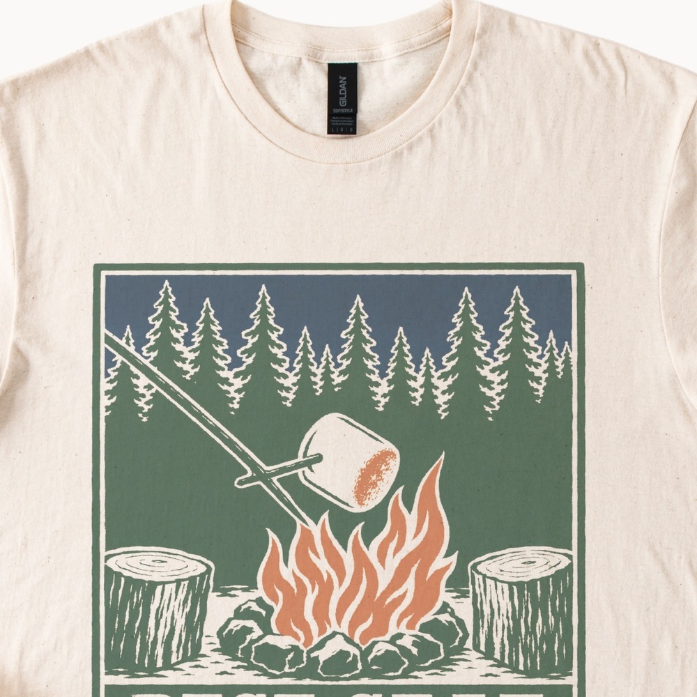 Marshmallow Roasting Vintage Style Screen Print Tee